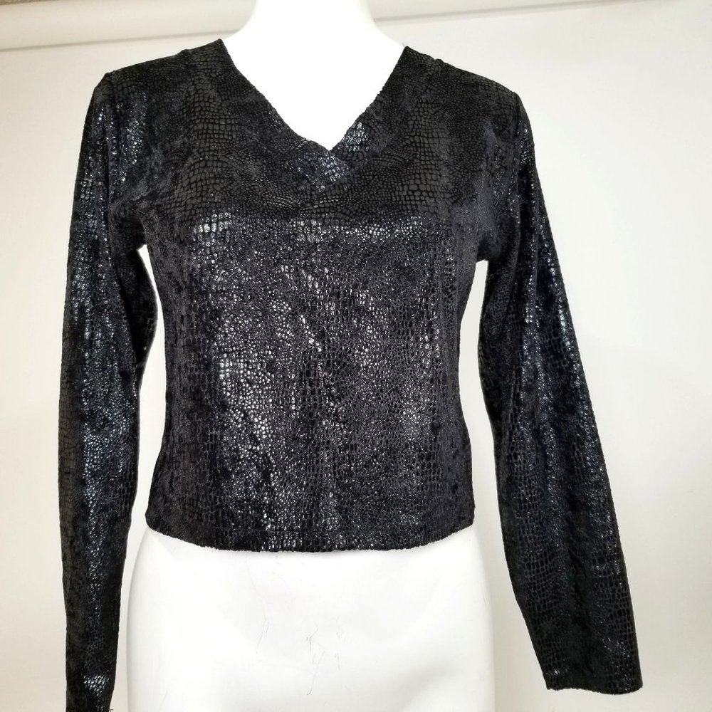 Katerina Women Shirt Top Blouse L Black Lace V Neck Sheer Gothic Punk Alt Cospla